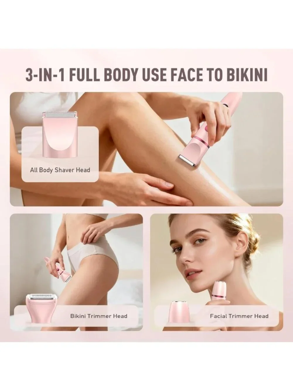 3-in-1 Waterproof Bikini Trimmer & Electric Razor for Women, LED Display